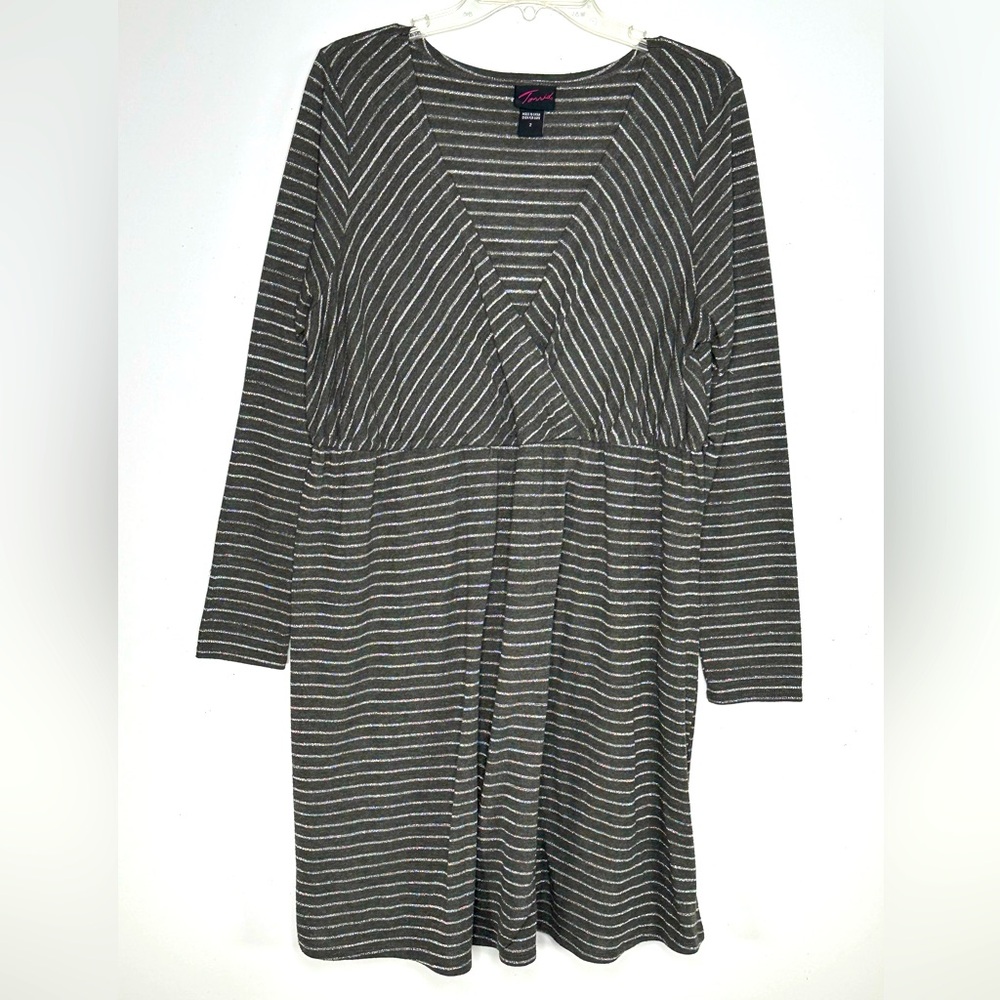 Torrid Womens Knit Striped Cross Faux Wrap Dress Gray/Silver Sz 2